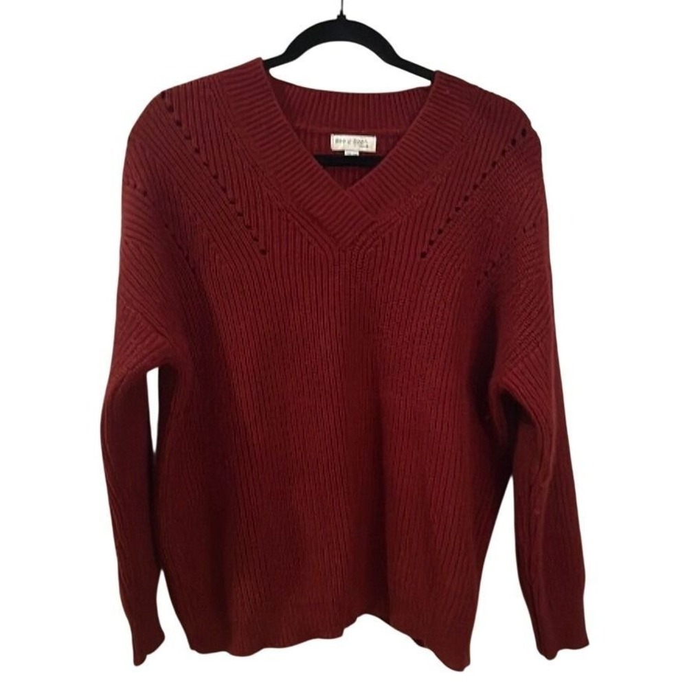 See U Soon Angora Wool Blend Oversized V Neck Sweater Women's Small Rust Red